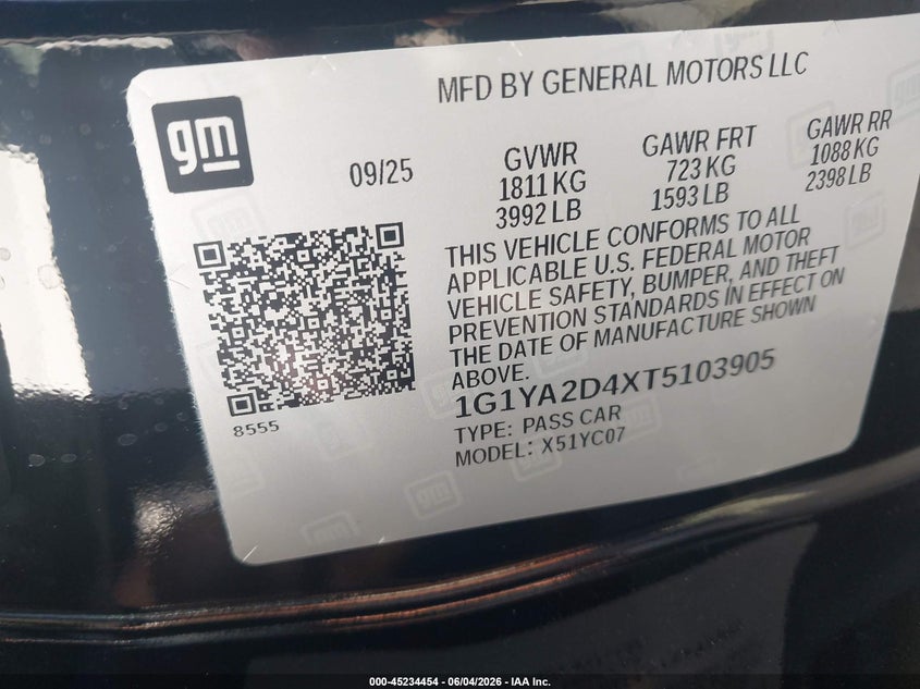 2026 Chevrolet Corvette VIN 1G1YA2D4XT5103905 IAAI salvage auction — UNDERCARRIAGE, Salvage (South Carolina), sold $46,250 on 2026-07-06 (photo 9)