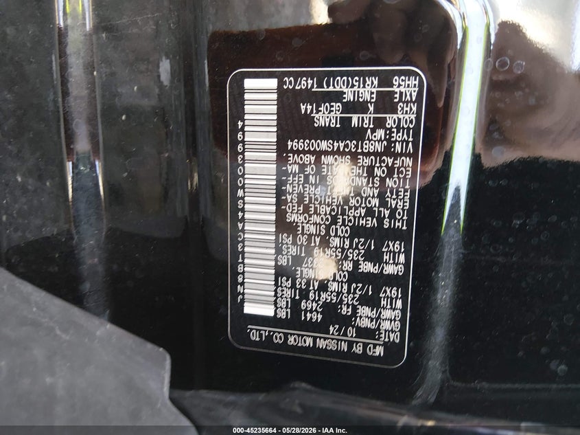 2025 Nissan Rogue VIN JN8BT3CA4SW003994 IAAI salvage auction — FRONT END, Salvage Title, sold $4,650 on 2026-07-23 (photo 9)