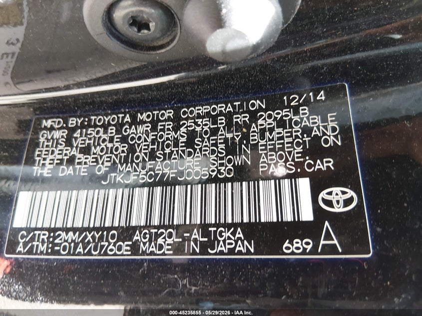 2015 Scion Tc VIN JTKJF5C77FJ005930 IAAI salvage auction — FRONT END, Salvage (Ohio), sold $425 on 2026-07-21 (photo 9)