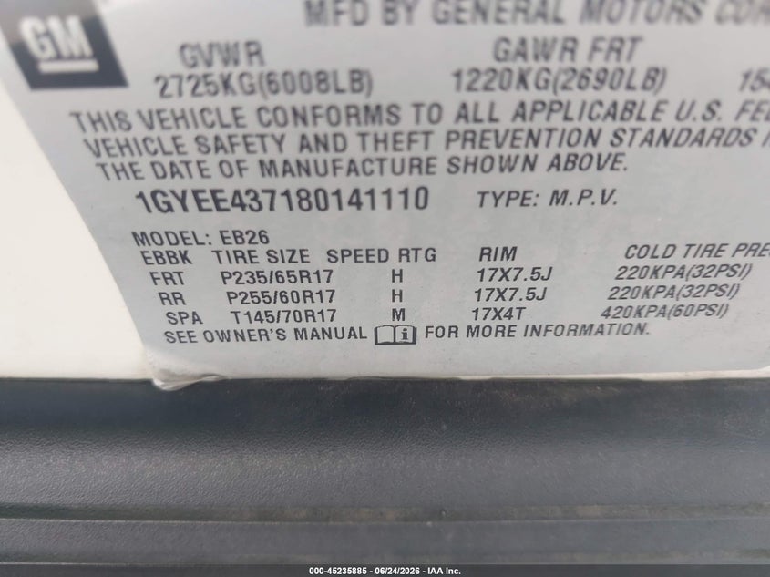 2008 Cadillac Srx VIN 1GYEE437180141110 IAAI salvage auction — FRONT & REAR, Clear (Utah), sold $575 on 2026-07-09 (photo 9)