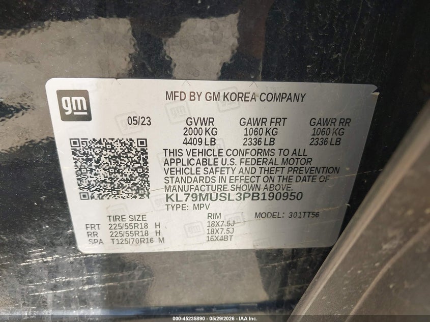 2023 Chevrolet Trailblazer VIN KL79MUSL3PB190950 IAAI salvage auction — FRONT END, Salvage Title, sold $8,000 on 2026-07-17 (photo 9)