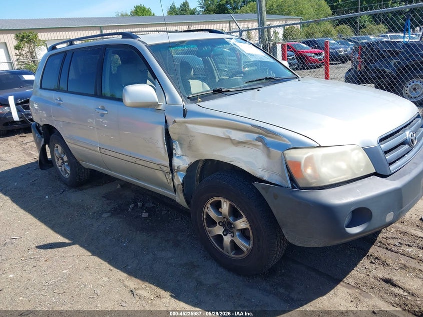 2005 Toyota Highlander VIN JTEEP21A350095368 IAAI salvage auction — SIDE, Clear (Virginia), sold $850 on 2026-07-13 (photo 1)