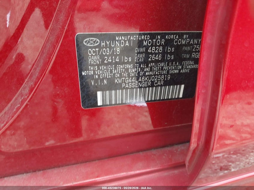2019 Genesis G70 VIN KMTG44LA6KU025819 IAAI salvage auction — FRONT END, Salvage Title, sold $4,300 on 2026-07-22 (photo 9)
