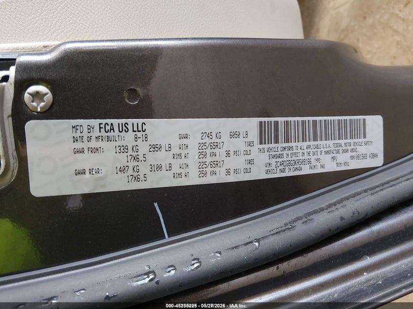 2019 Dodge Grand caravan VIN 2C4RDGBG3KR509166 IAAI salvage auction — LEFT SIDE, SF97 (Arkansas), sold $12,500 on 2026-07-09 (photo 9)