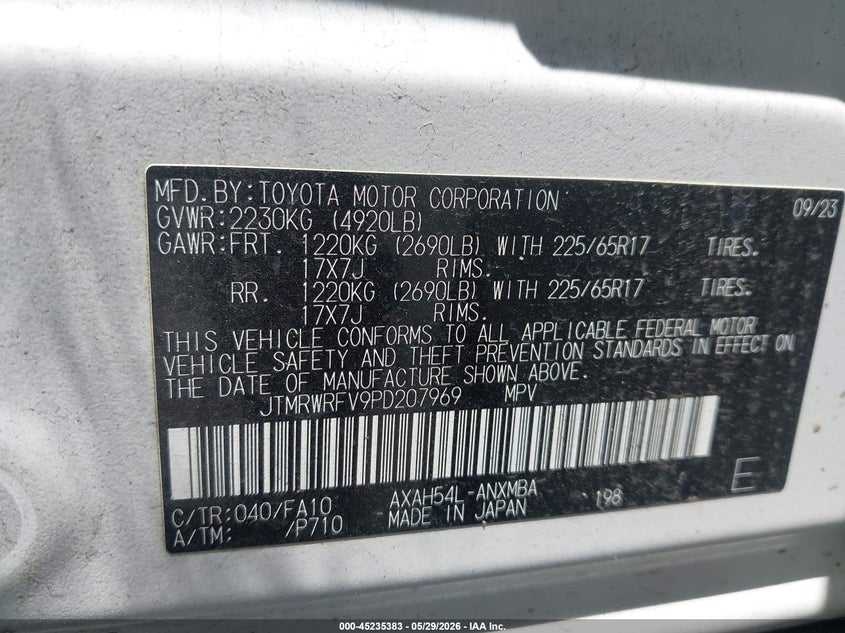 2023 Toyota Rav 4 VIN JTMRWRFV9PD207969 IAAI salvage auction — REAR END, Salvage Title, sold $15,200 on 2026-07-09 (photo 9)