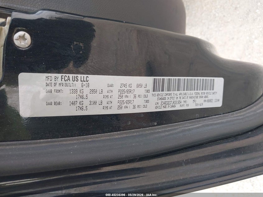 2018 Dodge Caravan VIN 2C4RDGEG7JR331854 IAAI salvage auction — REPOSSESSION, Salvage Title, sold $50 on 2026-07-23 (photo 9)