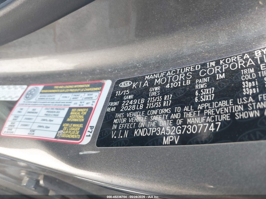 2016 Kia Soul VIN KNDJP3A52G7307747 IAAI salvage auction — NORMAL WEAR, Original (Texas), sold $1,350 on 2026-07-06 (photo 9)