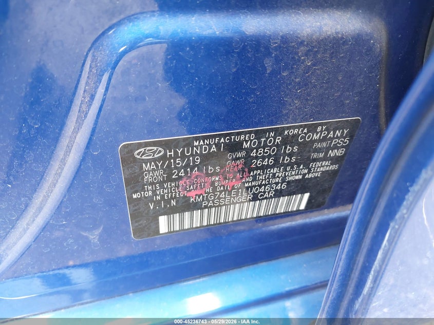2020 Genesis G70 VIN KMTG74LE1LU046346 IAAI salvage auction — FRONT END, Salvage Title, sold $5,100 on 2026-07-31 (photo 9)