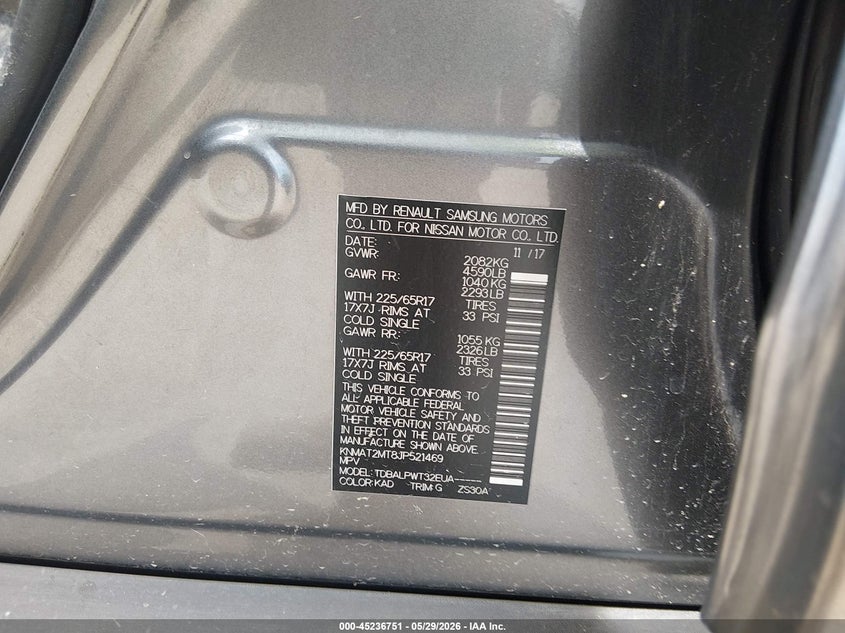 2018 Nissan Rogue VIN KNMAT2MT8JP521469 IAAI salvage auction — ROLLOVER, Salvage Title, sold $600 on 2026-07-14 (photo 9)