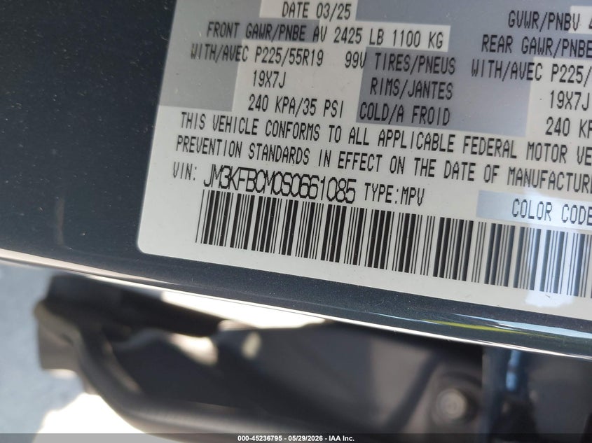 2025 Mazda Cx-5 VIN JM3KFBCM0S0661085 IAAI salvage auction — LEFT & RIGHT, Salvage Title, sold $7,400 on 2026-07-14 (photo 9)
