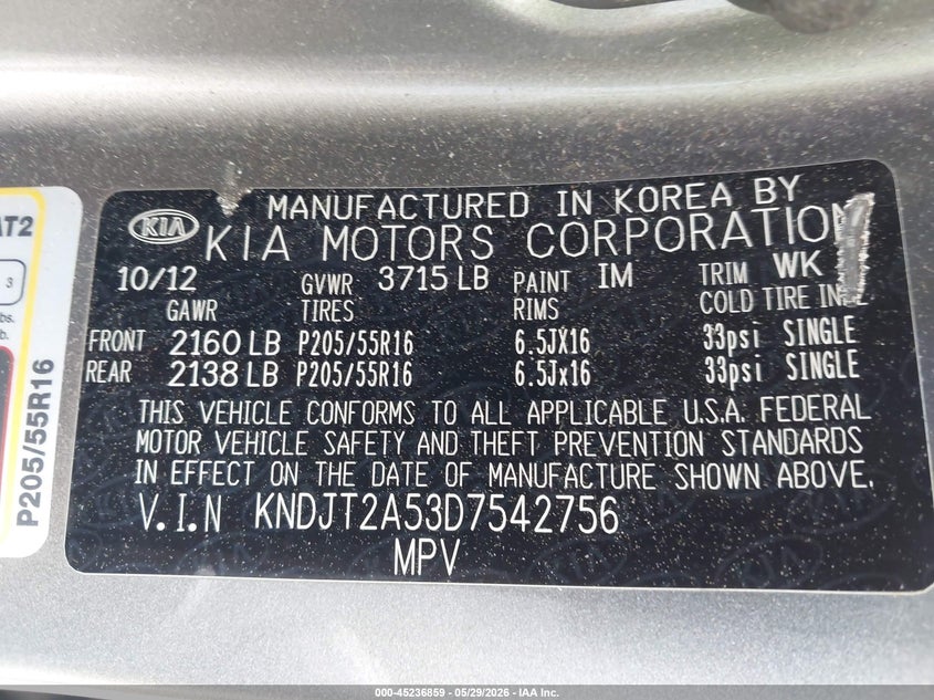 2013 Kia Soul VIN KNDJT2A53D7542756 IAAI salvage auction — FRONT END, Salvage Title, sold $300 on 2026-07-14 (photo 9)