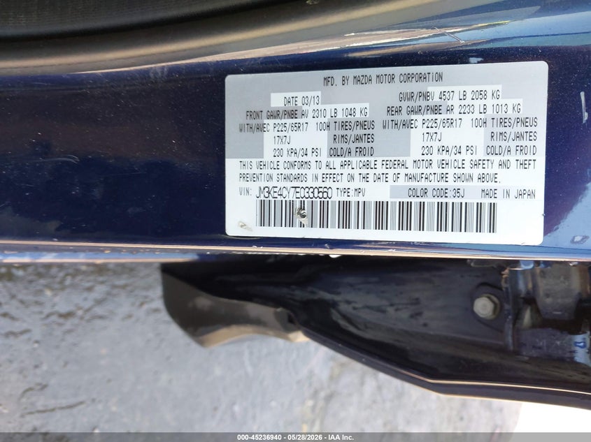 2014 Mazda Cx-5 VIN JM3KE4CY7E0330560 IAAI salvage auction — FRONT END, Salvage Title, sold $1,050 on 2026-07-10 (photo 9)