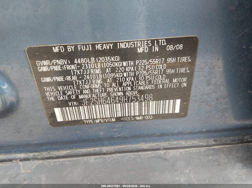 2009 Subaru Forester VIN JF2SH64649H753498 IAAI salvage auction — RIGHT FRONT, Salvage (Colorado), sold $425 on 2026-07-28 (photo 9)