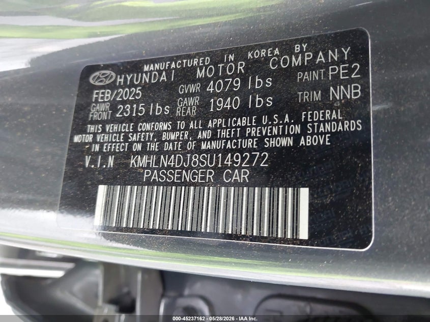 2025 Hyundai Elantra VIN KMHLN4DJ8SU149272 IAAI salvage auction — THEFT, Salvage Title, sold $4,000 on 2026-07-20 (photo 9)