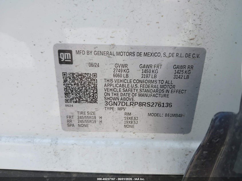 2024 Chevrolet Equinox VIN 3GN7DLRP8RS276136 IAAI salvage auction — HAIL, Original (Texas), sold $14,600 on 2026-07-29 (photo 9)