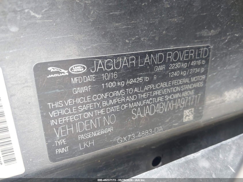 2017 Jaguar Xe VIN SAJAD4BVXHA971717 IAAI salvage auction — FRONT END, Salvage Title, sold $1,750 on 2026-07-28 (photo 9)