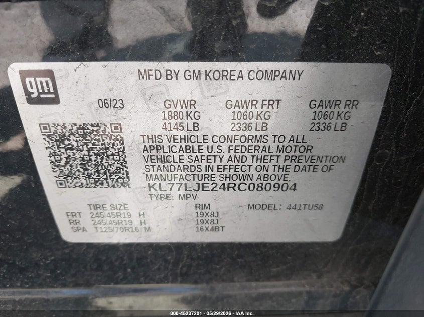 2024 Chevrolet Trax VIN KL77LJE24RC080904 IAAI salvage auction — LEFT FRONT, Salvage - Greater Than 75% (Maryland), sold $3,550 on 2026-07-28 (photo 9)