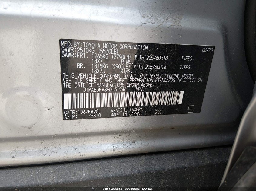 2023 Toyota Rav 4 VIN JTMAB3FV8PD131246 IAAI salvage auction — ALL OVER, Salvage Title, sold $13,300 on 2026-07-22 (photo 9)