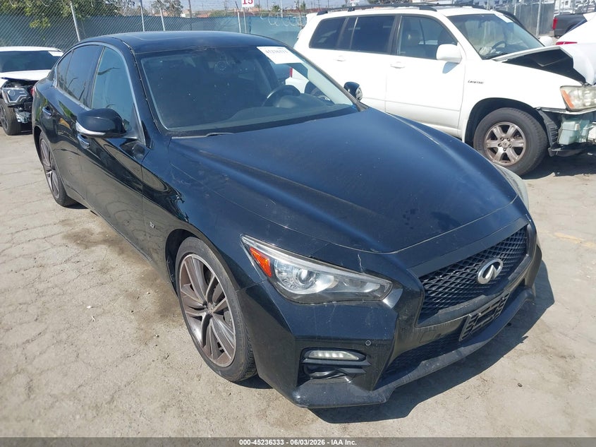 2014 Infiniti Q50 VIN JN1BV7AP2EM685040 IAAI salvage auction — LEFT SIDE, Salvage Title, sold $3,200 on 2026-07-08 (photo 1)