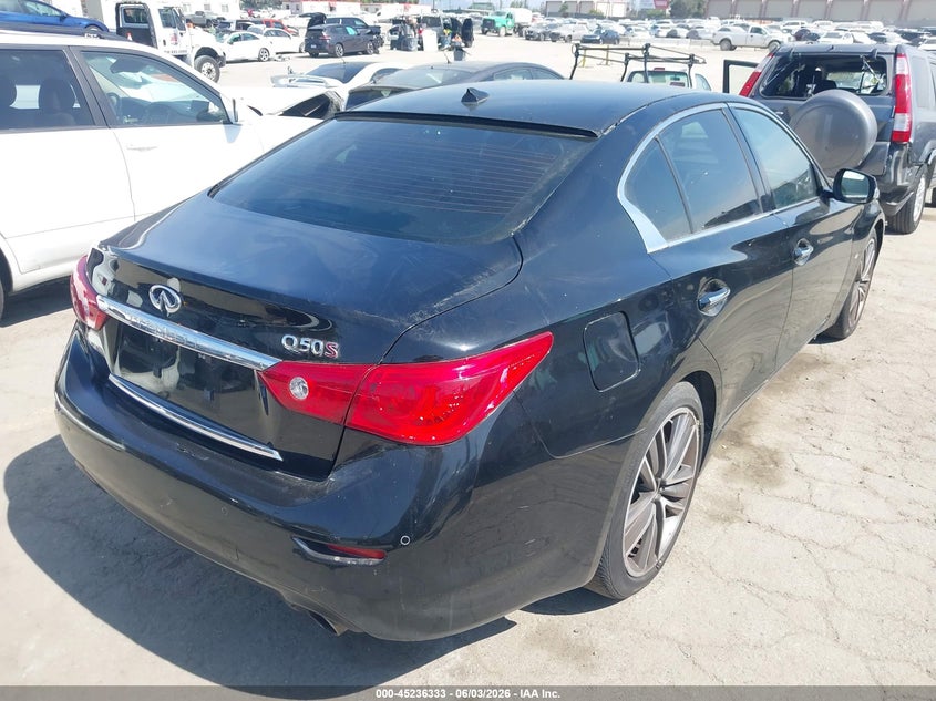 2014 Infiniti Q50 VIN JN1BV7AP2EM685040 IAAI salvage auction — LEFT SIDE, Salvage Title, sold $3,200 on 2026-07-08 (photo 4)