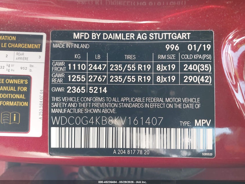 2019 Mercedes-benz Glc VIN WDC0G4KB8KV161407 IAAI salvage auction — FRONT END, Salvage (Illinois), sold $2,525 on 2026-08-12 (photo 9)