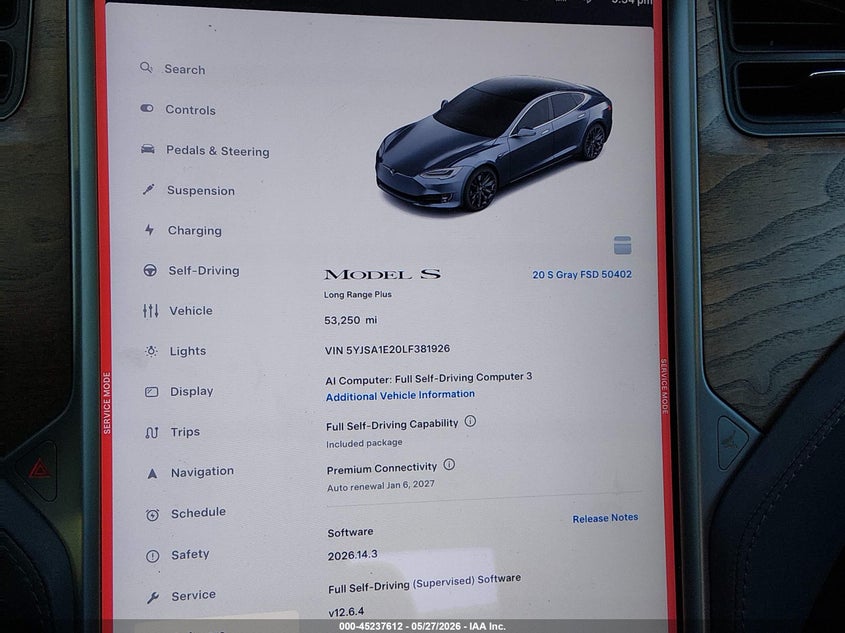 2020 Tesla Model s VIN 5YJSA1E20LF381926 IAAI salvage auction — FRONT END, Salvage Title, sold $9,150 on 2026-07-06 (photo 7)