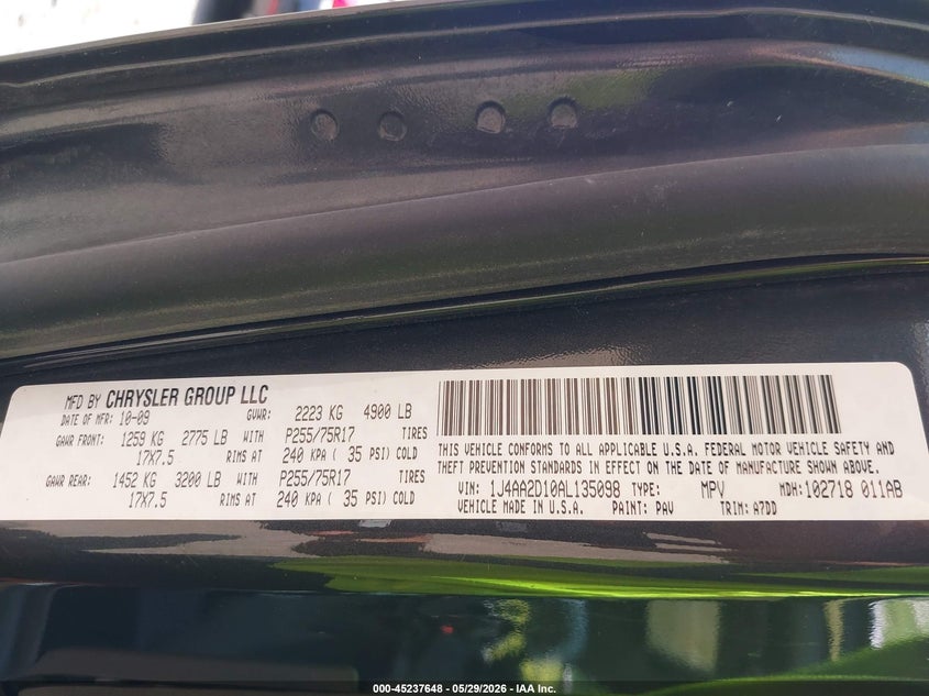 2010 Jeep Wrangler / VIN 1J4AA2D10AL135098 IAAI salvage auction — LEFT FRONT, Clear (Indiana), sold $2,350 on 2026-07-12 (photo 9)