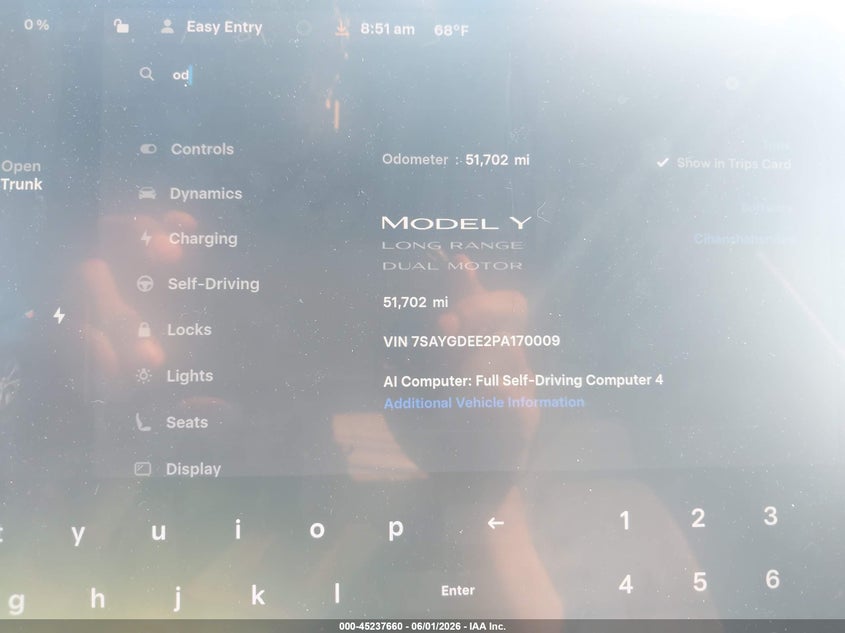 2023 Tesla Model y VIN 7SAYGDEE2PA170009 IAAI salvage auction — FRONT & REAR, Salvage (Pennsylvania), sold $8,100 on 2026-08-01 (photo 7)