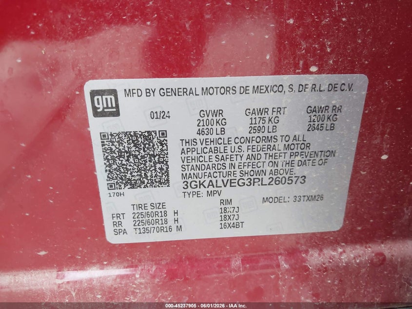2024 Gmc Terrain VIN 3GKALVEG3RL260573 IAAI salvage auction — FRONT & REAR, Salvage Title, sold $3,200 on 2026-07-27 (photo 9)