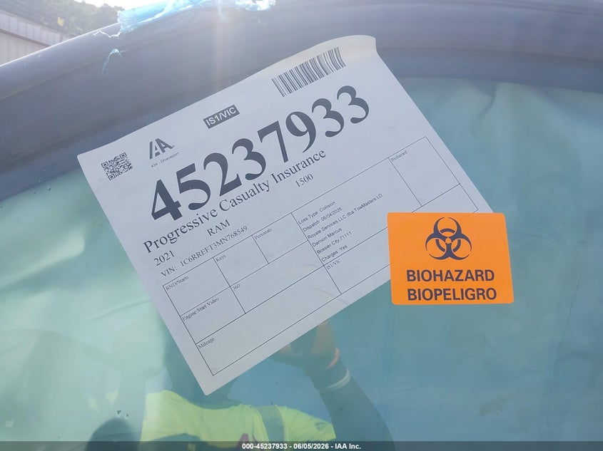 2021 Ram 1500 VIN 1C6RREFT3MN768549 IAAI salvage auction — BIO HAZARD, Salvage Title, sold $1,450 on 2026-07-27 (photo 5)