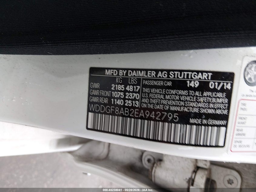 2014 Mercedes-benz C-klasse VIN WDDGF8AB2EA942795 IAAI salvage auction — REAR END, Salvage Title, sold $775 on 2026-07-29 (photo 9)