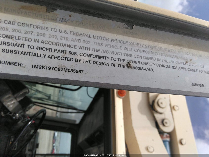 2007 Mack 600 rd600 VIN 1M2K197C87M035667 IAAI salvage auction — ALL OVER, Original (Texas), sold $18,200 on 2026-09-16 (photo 8)
