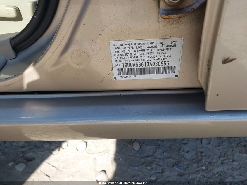 2003 Acura Tl VIN 19UUA56613A030955 IAAI salvage auction — FRONT END, Clear (Virginia), sold $25 on 2026-07-09 (photo 9)