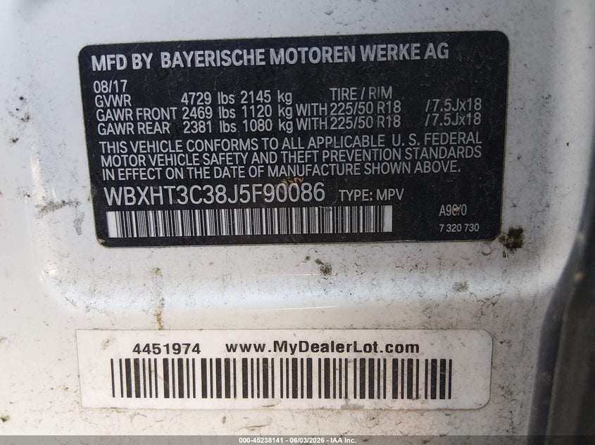 2018 BMW X1 VIN WBXHT3C38J5F90086 IAAI salvage auction — FRONT END, Clear (Missouri), sold $3,050 on 2026-07-28 (photo 9)