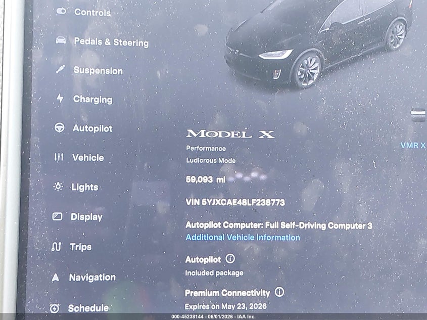 2020 Tesla Model x VIN 5YJXCAE48LF238773 IAAI salvage auction — FRONT END, Salvage Title, sold $14,625 on 2026-07-16 (photo 7)