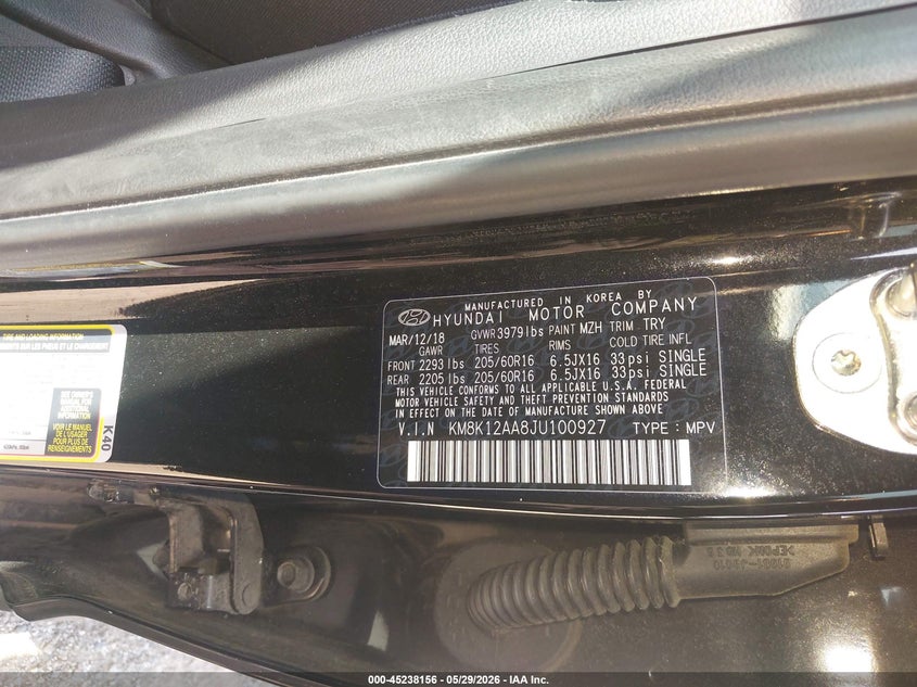 2018 Hyundai Kona VIN KM8K12AA8JU100927 IAAI salvage auction — RIGHT REAR, Salvage (Illinois), sold $2,300 on 2026-07-15 (photo 9)