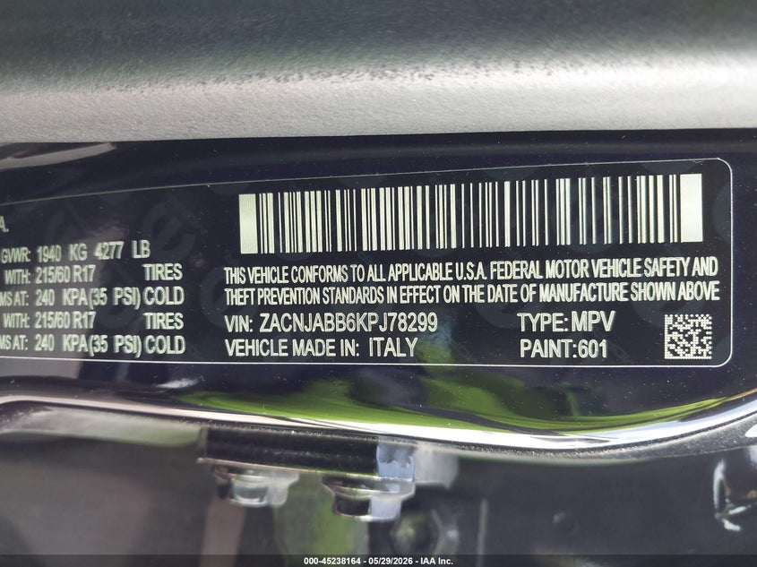 2019 Jeep Renegade VIN ZACNJABB6KPJ78299 IAAI salvage auction — ROLLOVER, Original (Texas), sold $25 on 2026-07-28 (photo 9)