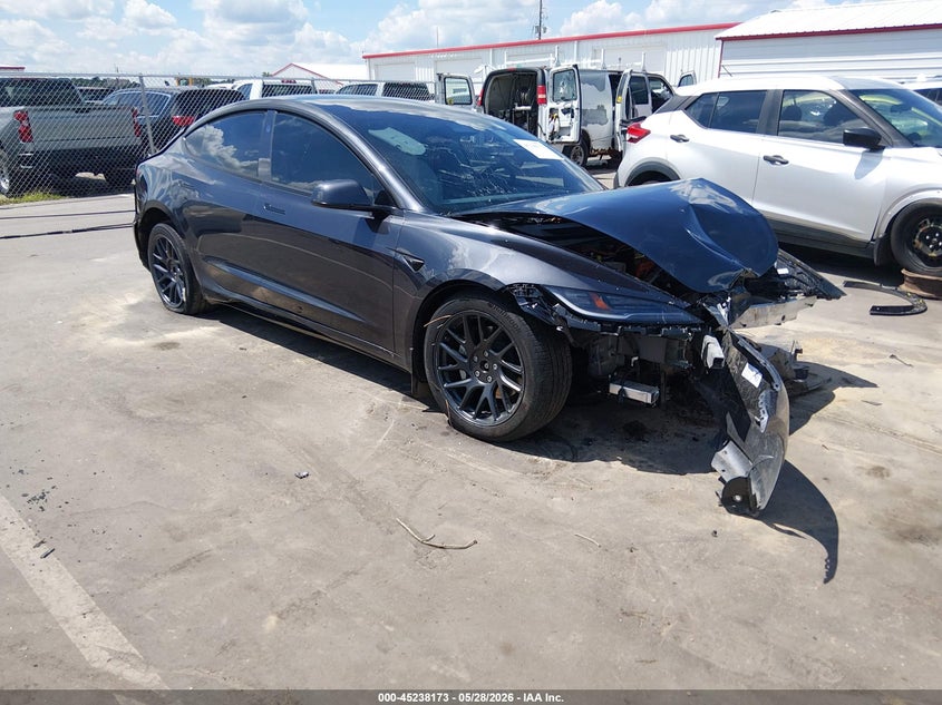 2025 Tesla Model 3 VIN 5YJ3E1EB9SF002879 IAAI salvage auction — FRONT END, Salvage Title, sold $9,050 on 2026-07-15 (photo 1)