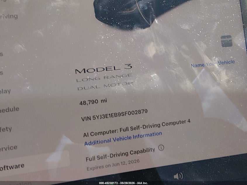 2025 Tesla Model 3 VIN 5YJ3E1EB9SF002879 IAAI salvage auction — FRONT END, Salvage Title, sold $9,050 on 2026-07-15 (photo 7)