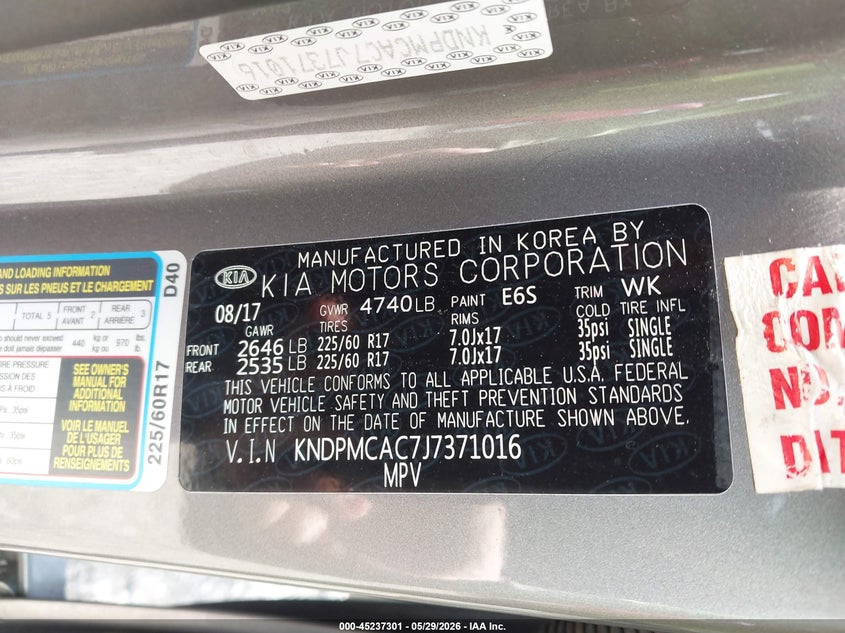 2018 Kia Sportage VIN KNDPMCAC7J7371016 IAAI salvage auction — LEFT SIDE, Salvage Title, sold $2,500 on 2026-07-17 (photo 9)