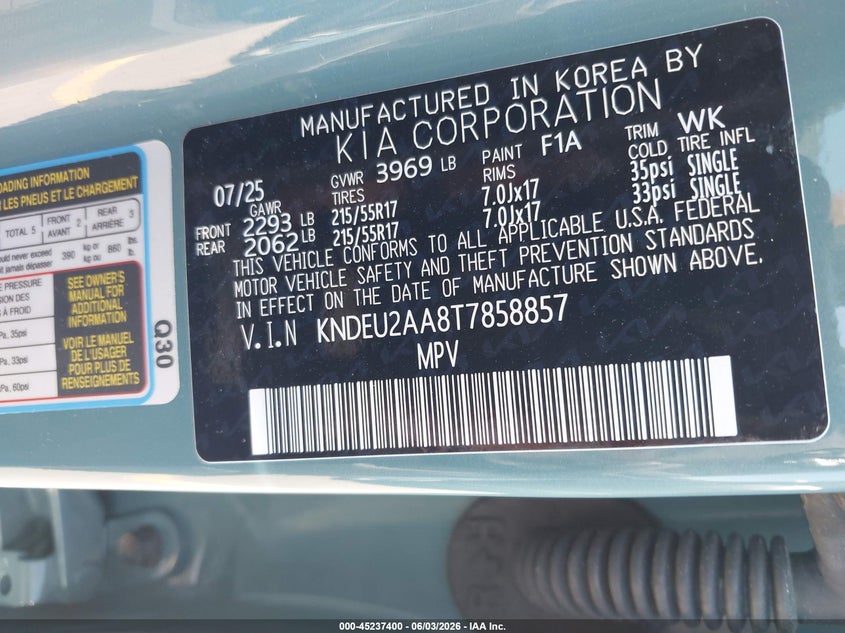 2026 Kia Seltos VIN KNDEU2AA8T7858857 IAAI salvage auction — HAIL, Salvage Title, sold $12,400 on 2026-07-28 (photo 9)