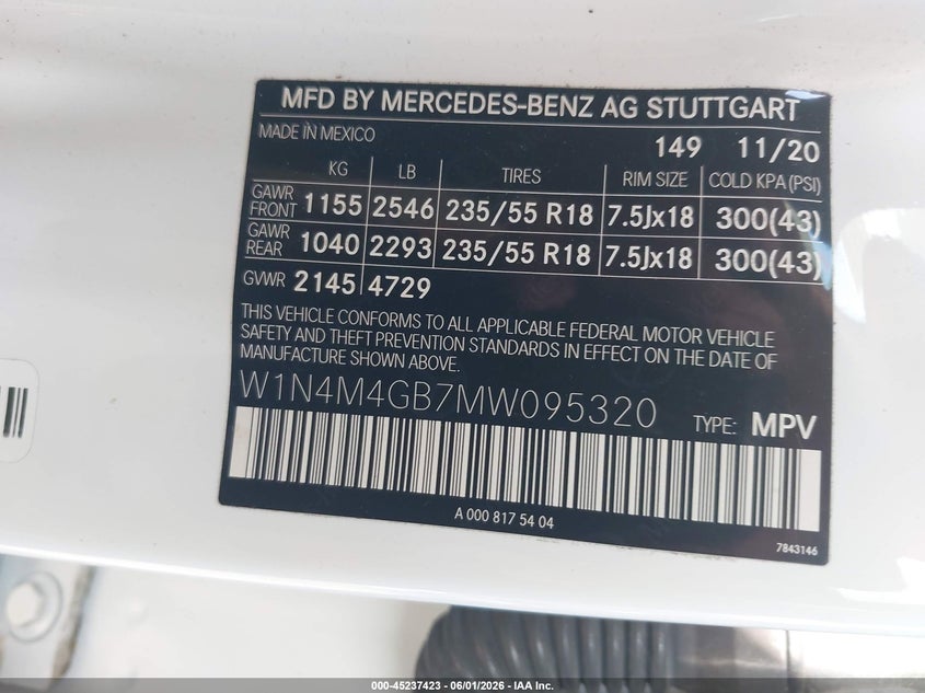 2021 Mercedes-benz Glb VIN W1N4M4GB7MW095320 IAAI salvage auction — REAR END, Salvage Title, sold $9,650 on 2026-07-14 (photo 9)