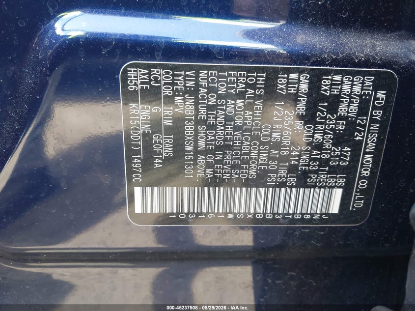 2025 Nissan Rogue VIN JN8BT3BBXSW161301 IAAI salvage auction — FRONT END, Salvage Title, sold $6,900 on 2026-07-18 (photo 9)