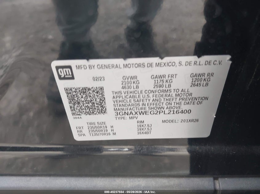 2023 Chevrolet Equinox VIN 3GNAXWEG2PL216400 IAAI salvage auction — FRONT END, Salvage Title, sold $4,400 on 2026-07-18 (photo 9)