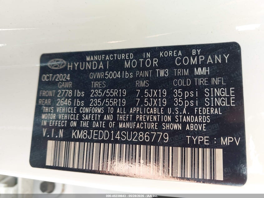 2025 Hyundai Tucson VIN KM8JEDD14SU286779 IAAI salvage auction — FRONT END, Salvage Title, sold $3,050 on 2026-07-24 (photo 9)