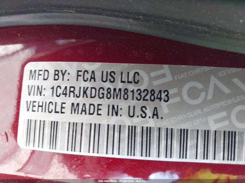 2021 Jeep Grand cherokee VIN 1C4RJKDG8M8132843 IAAI salvage auction — FRONT END, Salvage Title, sold $4,350 on 2026-07-18 (photo 9)