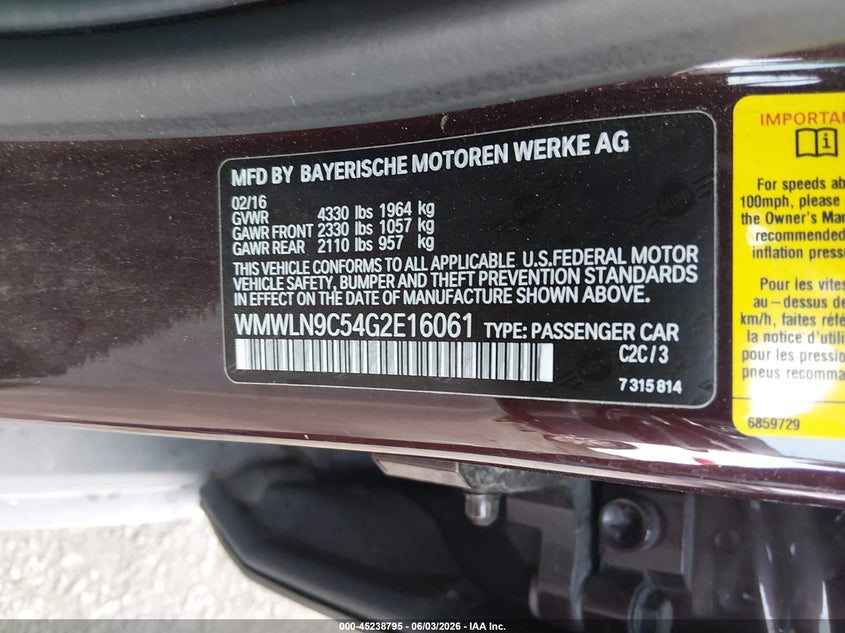 2016 Mini Clubman VIN WMWLN9C54G2E16061 IAAI salvage auction — LEFT FRONT, Salvage Title, sold $1,375 on 2026-07-12 (photo 9)