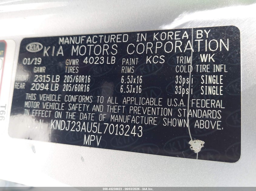 2020 Kia Soul VIN KNDJ23AU5L7013243 IAAI salvage auction — FRONT END, Salvage Title, sold $2,700 on 2026-07-15 (photo 9)