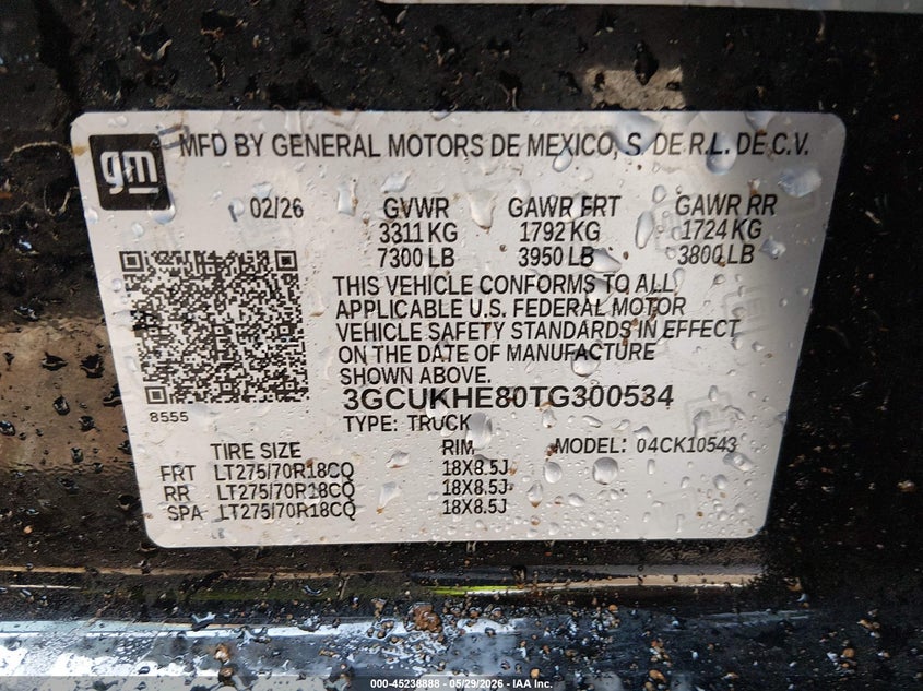 2026 Chevrolet Silverado VIN 3GCUKHE80TG300534 IAAI salvage auction — FRONT END, Salvage Title, sold $15,100 on 2026-07-30 (photo 9)