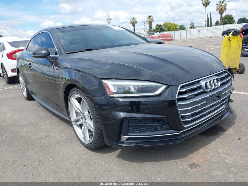 2018 Audi A5 VIN WAUTNAF57JA101858 IAAI salvage auction — LEFT FRONT, Salvage Title, sold $5,300 on 2026-07-07 (photo 1)
